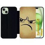 Etui a rabat pour iphone 15 plus - smiley mechant - silicone - noir