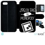 Etui a rabat iphone se 2020 - j peux pas j ai monopoly 2 - simili - cuir - noir