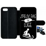 Etui a rabat iphone se 2022 - j peux pas j ai luge 2 - simili - cuir - noir