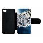 Etui a rabat iphone 4s - tigre blanc yeux bleus - simili - cuir - noir