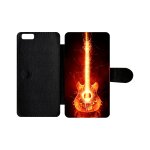Etui a rabat iphone 6 + - blazing guitare - simili - cuir - noir