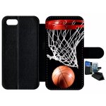 Etui a rabat iphone 7 - basket ball - simili - cuir - noir
