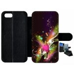 Etui a rabat iphone 7 - d�cor abstrait feuille arabesque - simili - cuir - noir