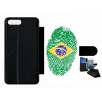 Etui a rabat iphone 7 + - empreinte digitale drapeau bresil brazil - simili - cuir - noir