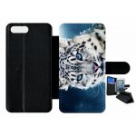 Etui � rabat iphone 7 + - tigre blanc yeux bleus - simili - cuir - noir