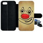 Etui a rabat iphone 8 - smiley clown nez rouge - simili - cuir - noir Etui a rabat iphone 8 - smiley clown nez rouge - simili - cuir - noir