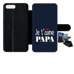 Etui a rabat - je t aime papa fond bleu - compatible avec apple iphone 7 + - simili - cuir - bord noir ...
