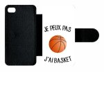 Etui a rabat - je peux pas j ai basket fond blanc - compatible avec apple iphone 4s - simili - cuir - ...