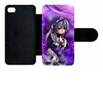 Etui a rabat - manga fille violet - compatible avec apple iphone 4s - simili - cuir - bord noir