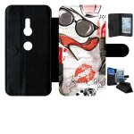 Etui a rabat - motif girly fond blanc - compatible avec sony xperia xz2 - simili - cuir - bord noir