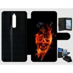 Etui a rabat nokia 8 - crane en feu fire skull - simili - cuir - noir