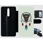 Etui a rabat nokia 8 - dreamcatcher hibou tribal - simili - cuir - noir