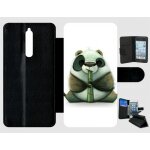 Etui a rabat nokia 8 - funny panda pipo roseau - simili - cuir - noir
