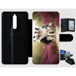 Etui a rabat nokia 8 - trois chiens copains - simili - cuir - noir