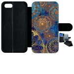 Etui a rabat - ornements or et bleu nuit - compatible avec apple iphone 8 - simili - cuir - bord noir ...