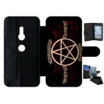 Etui a rabat - pentagramme baroque - compatible avec sony xperia xz2 - simili - cuir - bord noir