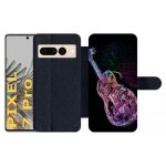 Etui a rabat pour pixel 7 pro - guitare effet n�on - simili - cuir - noir