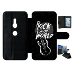 Etui a rabat - rock your world fond noir - compatible avec sony xperia xz2 - simili - cuir - bord noir ...