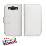Etui a rabat samsung galaxy s3 croco chic blanc cuir simili luxury design (b43)