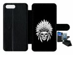 Etui a rabat - tete de mort coiffe indienne noir et blanc - compatible avec apple iphone 7 + - simili ...