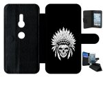 Etui a rabat - tete de mort coiffe indienne noir et blanc - compatible avec sony xperia xz2 - simili ...