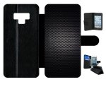 Etui a rabat pour galaxy note 9 - texture effet tole - simili - cuir - noir