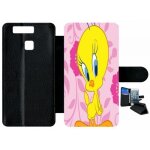 Etui a rabat - titi - compatible avec huawei ascend p9 - simili - cuir - bord noir