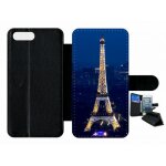 Etui a rabat - tour eiffel paris night - compatible avec apple iphone 8 plus - plastique - bord noir
