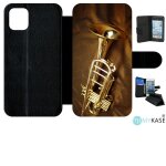 Etui a rabat - trompette musique - compatible avec apple iphone 11 - simili - cuir - bord noir