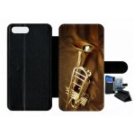 Etui a rabat - trompette musique - compatible avec apple iphone 8 plus - plastique - bord noir