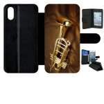 Etui a rabat - trompette musique - compatible avec apple iphone x - simili - cuir - bord noir