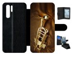 Etui a rabat - trompette musique - compatible avec huawei p30 pro - simili - cuir - bord noir