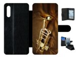 Etui a rabat - trompette musique - compatible avec samsung galaxy a70 - simili - cuir - bord noir