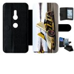 Etui a rabat - tuning voiture jaune - compatible avec sony xperia xz2 - simili - cuir - bord noir