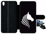 Etui � rabat xperia xa - cheval fond noir - simili - cuir - noir