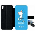 Etui � rabat xperia xa - en couple avec mon chat fond bleu - simili - cuir - noir