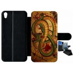Etui a rabat xperia xa - dragon manga - simili - cuir - noir