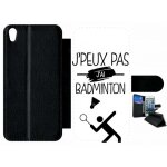 Etui a rabat xperia xa - j peux pas j ai badminton 1 - simili - cuir - noir