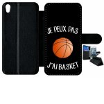 Etui a rabat xperia xa - je peux pas j ai basket fond noir - simili - cuir - noir