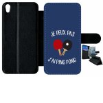 Etui � rabat xperia xa - je peux pas j ai ping pong fond bleu - simili - cuir - noir