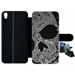 Etui a rabat xperia xa - skull barroque - simili - cuir - noir