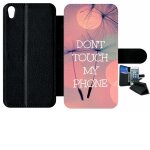 Etui � rabat xperia xa - dont touch my phone fond rose poudree - simili - cuir - noir