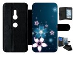 Etui a rabat xperia xz2 - abstrait fleur de lotus - simili - cuir - noir