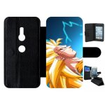 Etui a rabat pour xperia xz2 - dbz gohan concentration d'un super saiyan - simili - cuir - noir