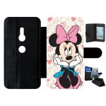 Etui a rabat pour xperia xz2 - disney minnie love - simili - cuir - noir