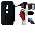 Etui � rabat pour xperia xz2 - escarpins rouge et noir - simili - cuir - noir