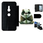 Etui a rabat xperia xz2 - funny panda pipo roseau - simili - cuir - noir