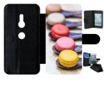 Etui a rabat xperia xz2 - gourmandise de macaron - simili - cuir - noir