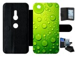 Etui a rabat xperia xz2 - goutte d eau verte - simili - cuir - noir