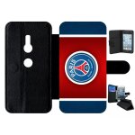Etui a rabat pour xperia xz2 - psg paris saint germain 2 - simili - cuir - noir